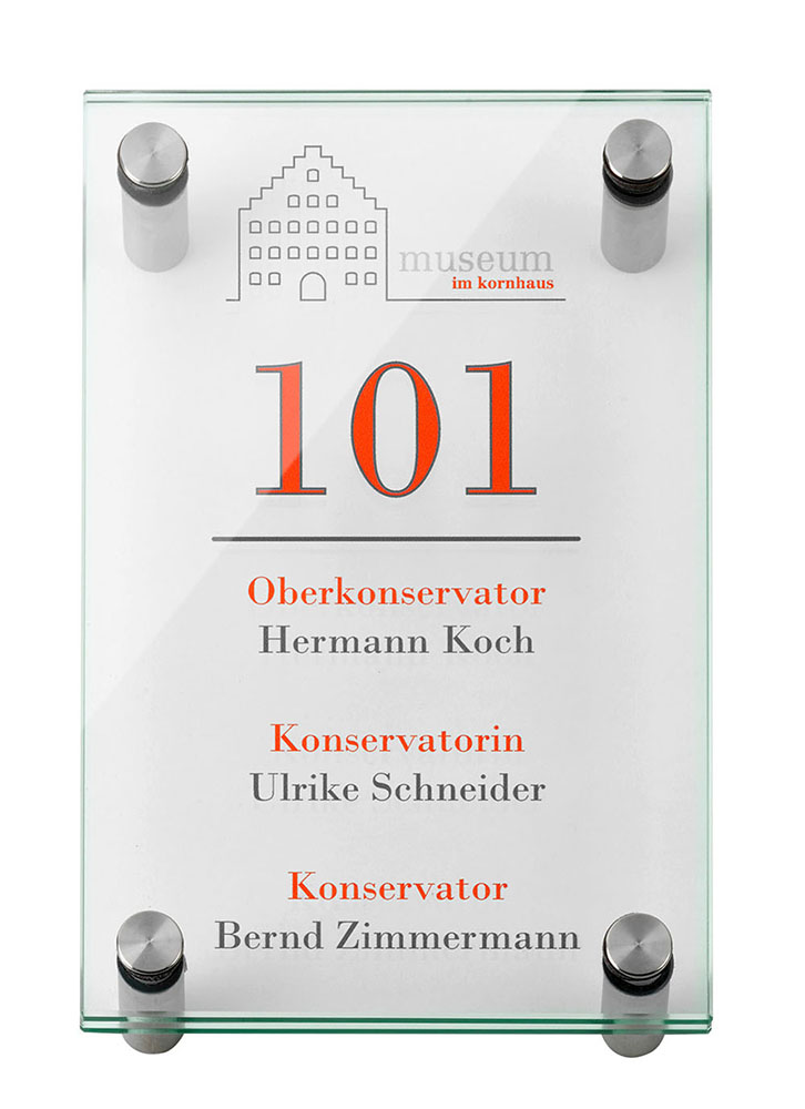 Glas-Türschild GALERIE - 130 x 200 mm mit 4 Halter