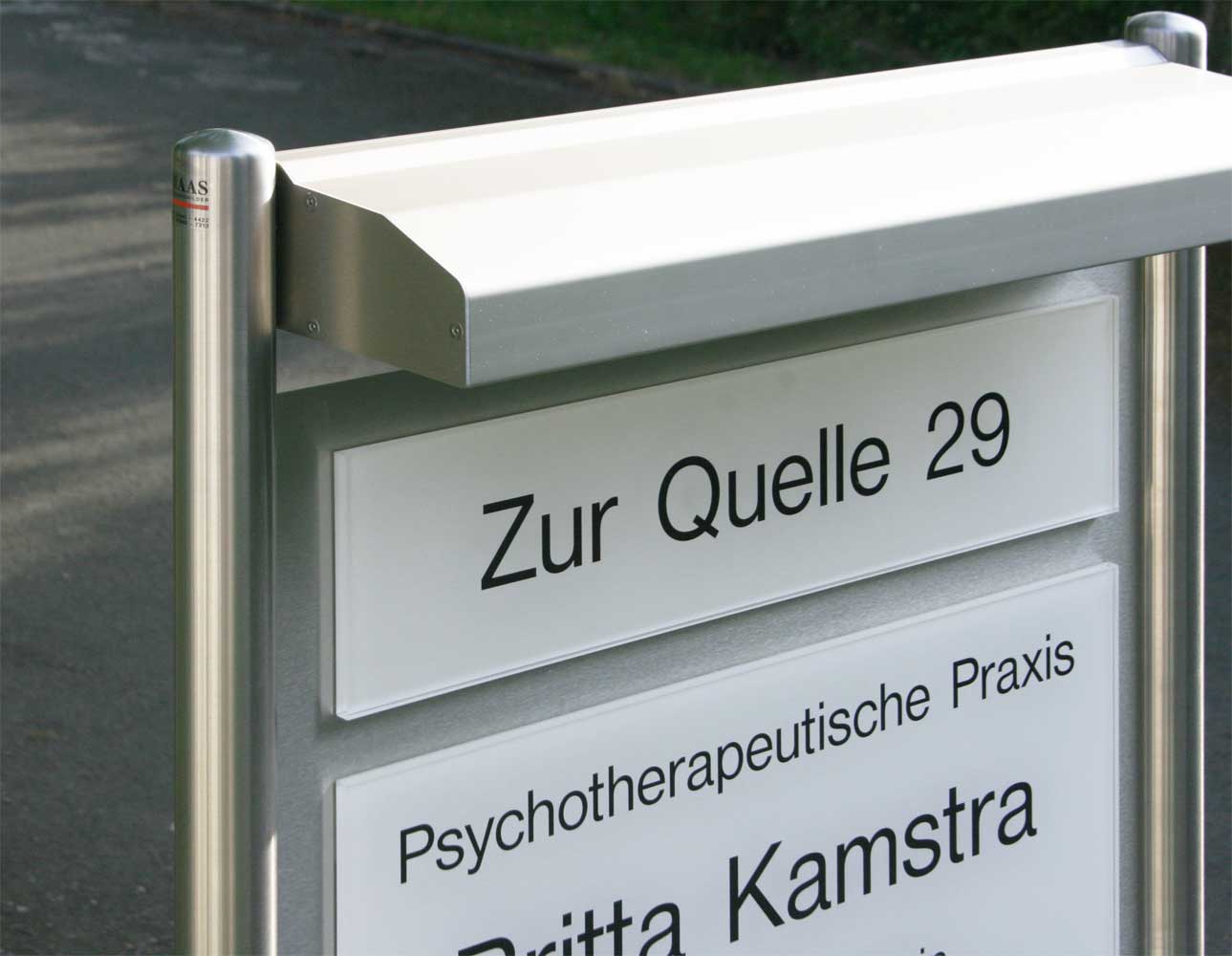 Edelstahl-Schildständer - Typ ESR-H-BL-Plexi-Kamstra