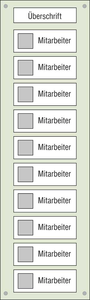 Mitarbeiter-Display - 300 x 1000 mm - Überschrift + 10 Mitarbeiter