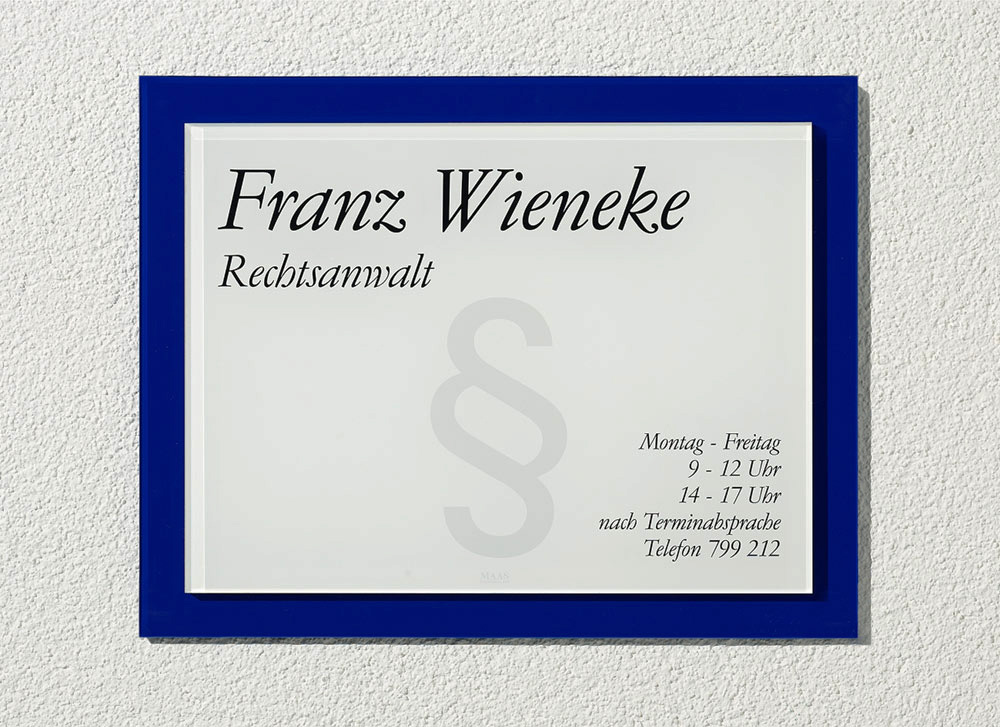 Rechteck Acrylglasschild 8 mm Typ Beta - mit Hintergrundplatte