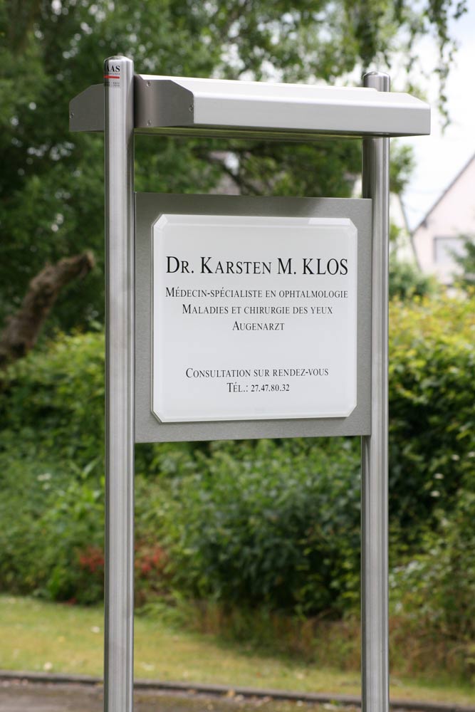 Edelstahl-Schildständer - Typ ESR-H-BL-Plexi-Klos
