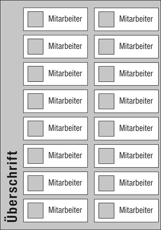 Mitarbeiter-Display - 525 x 750 mm - Überschrift + 16 Mitarbeiter