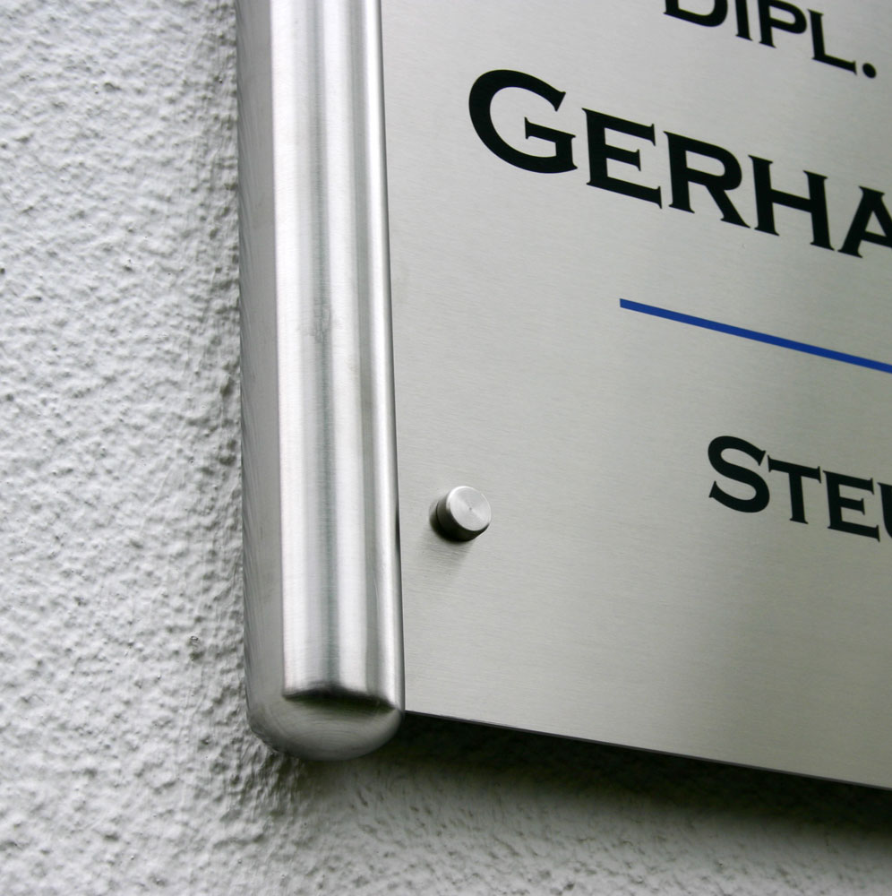 Rechteck Edelstahl-Schild 2 mm Typ Quadro-ESR - auf Edelstahl-Konstruktion