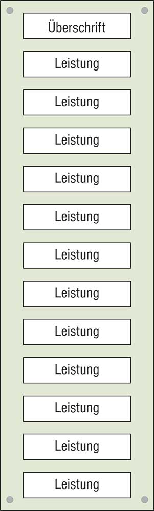 Leistungs-Tafel - 300 x 1000 mm - Überschrift + 12 Titel