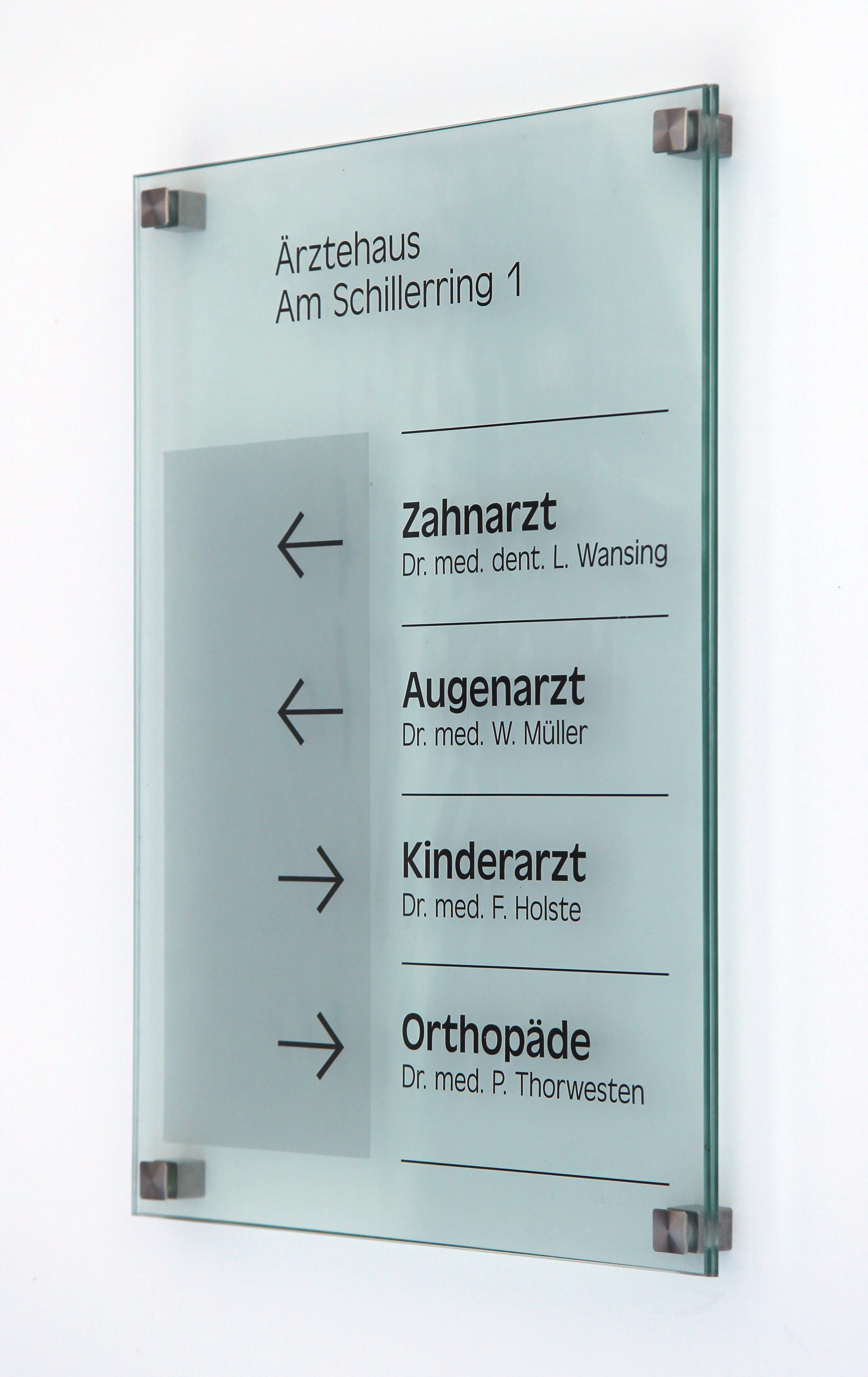 Glas-Türschild INOFIX-Q - 210 x 297 mm A4 (hoch oder quer)