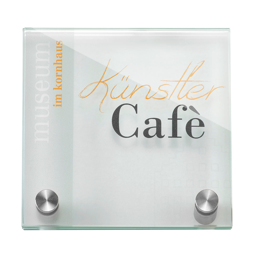 Glas-Türschild GALERIE - 150 x 150 mm mit 2 Halter