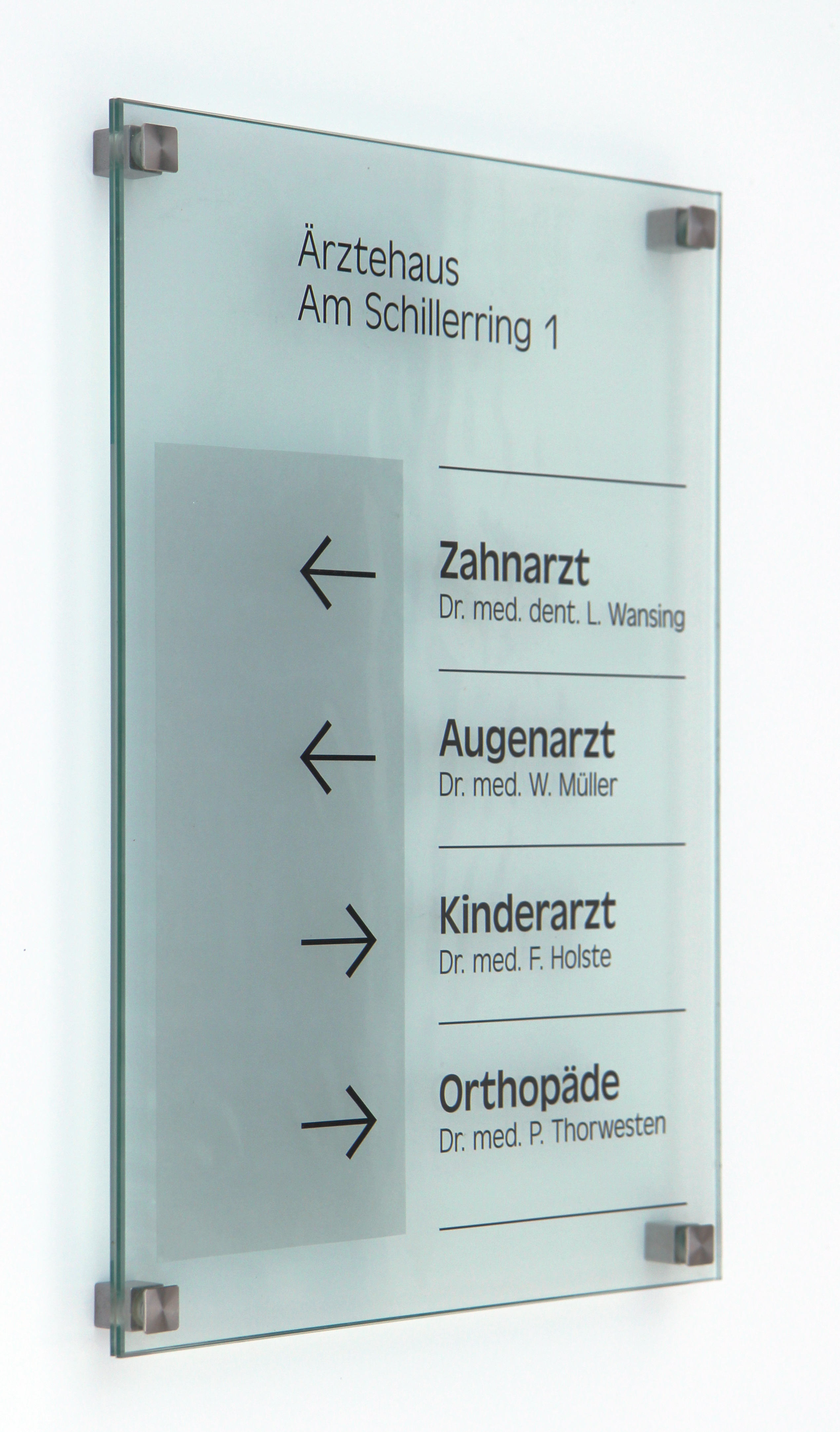 Glas-Türschild INOFIX-Q - 210 x 297 mm A4 (hoch oder quer)