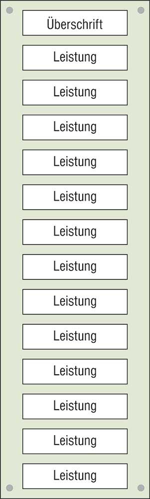 Leistungs-Tafel - 300 x 1000 mm - Überschrift + 13 Titel