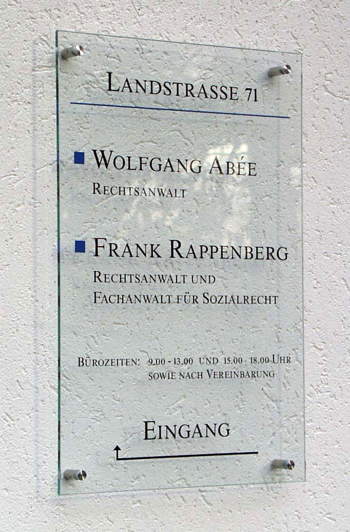 Echtglas-Schild (ESG) - 8 mm Typ Kristallum-klar
