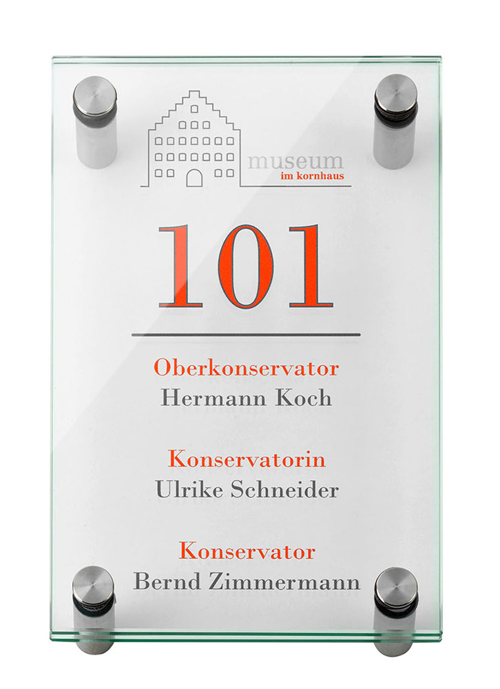 Glas-Türschild GALERIE - 130 x 200 mm mit 4 Halter