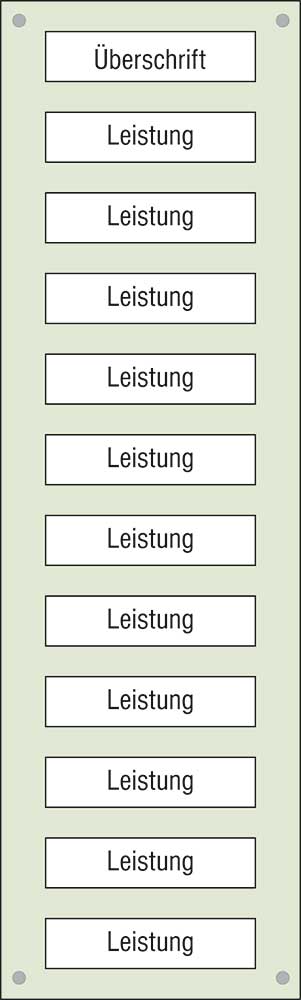 Leistungs-Tafel - 300 x 1000 mm - Überschrift + 11 Titel