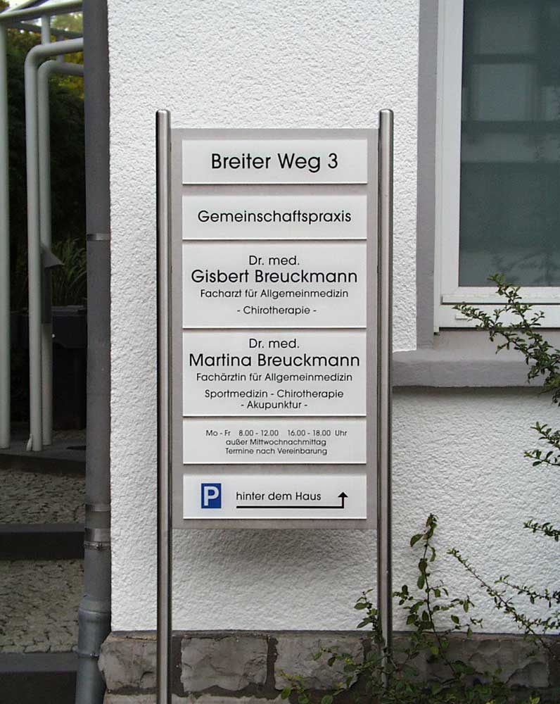 Edelstahl-Schildständer - Typ ESR-H-V2A-Plexi-Breuckmann
