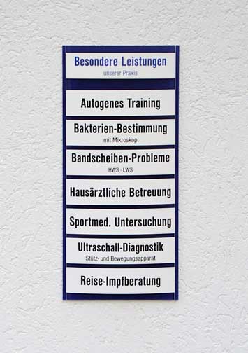 Leistungs-Tafel - 225 x 500 mm - Überschrift + 5 Titel