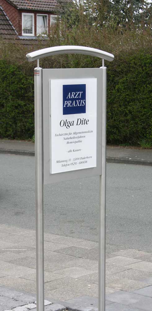 Edelstahl-Schildständer - Typ Halbbogen-V2A-Dite