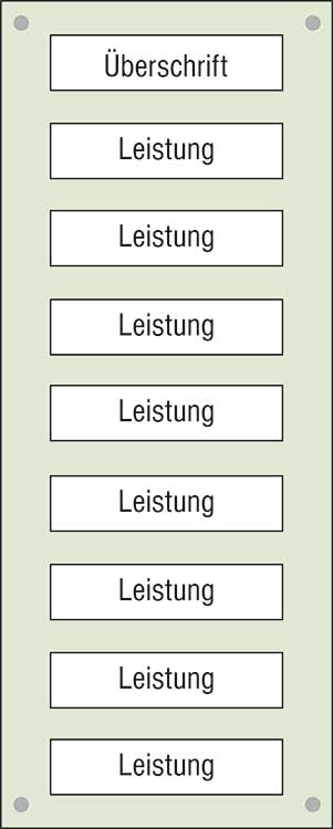 Leistungs-Tafel - 300 x 750 mm - Überschrift + 8 Titel