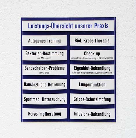 Leistungs-Tafel -  450 x 500 mm - Überschrift + 12 Titel