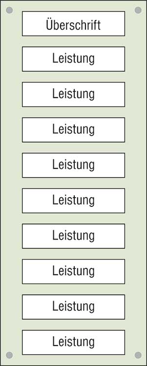 Leistungs-Tafel - 300 x 750 mm - Überschrift + 9 Titel